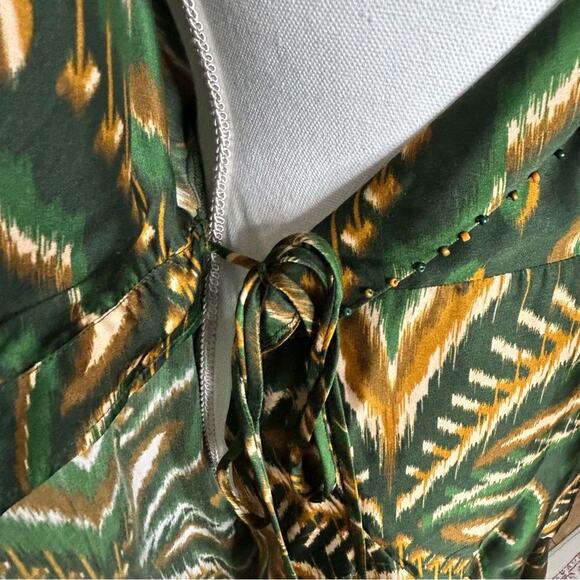 Farm Rio Pineapple Ikat Asymmetric Hem Wrap Dress Beaded Small - Picture 11 of 14